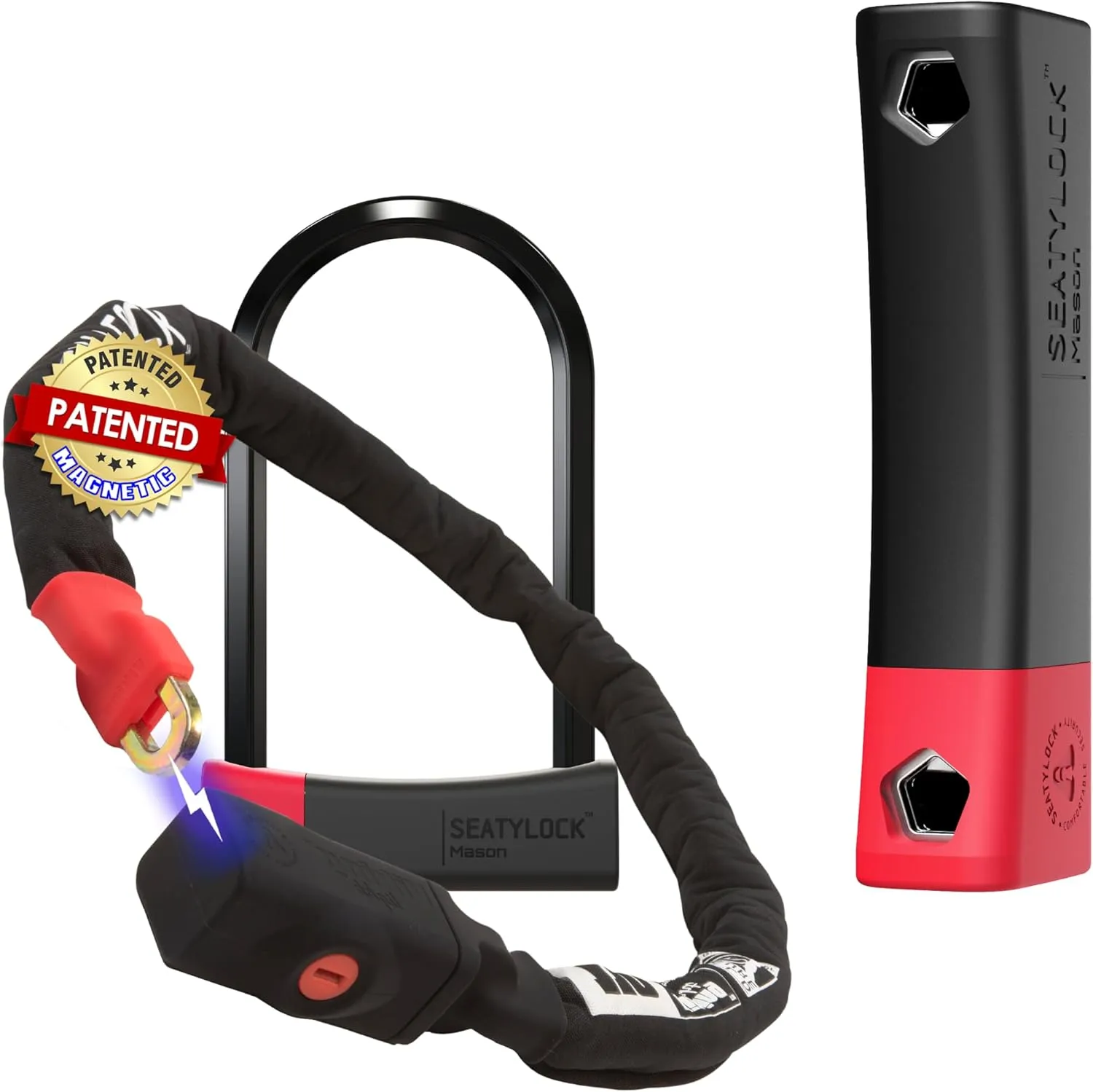Seatylock Viking Bike Chain Lock and Mason Bike U Lock - Patented Sold Secure Anti Theft Bike Locks - Ultra Security Bicycle Safety Tools with Keys for City Electric, Mountain Bikes and Scooters