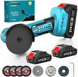 SEESII Mini Angle Grinder 21V, Brushless Angle Grinder Cordless 19000 RPM with 2PCS 2.0A Battery & 7pcs Cutting Discs, 210W Power Electric Tool for Metal Wood Polishing Rust Removal