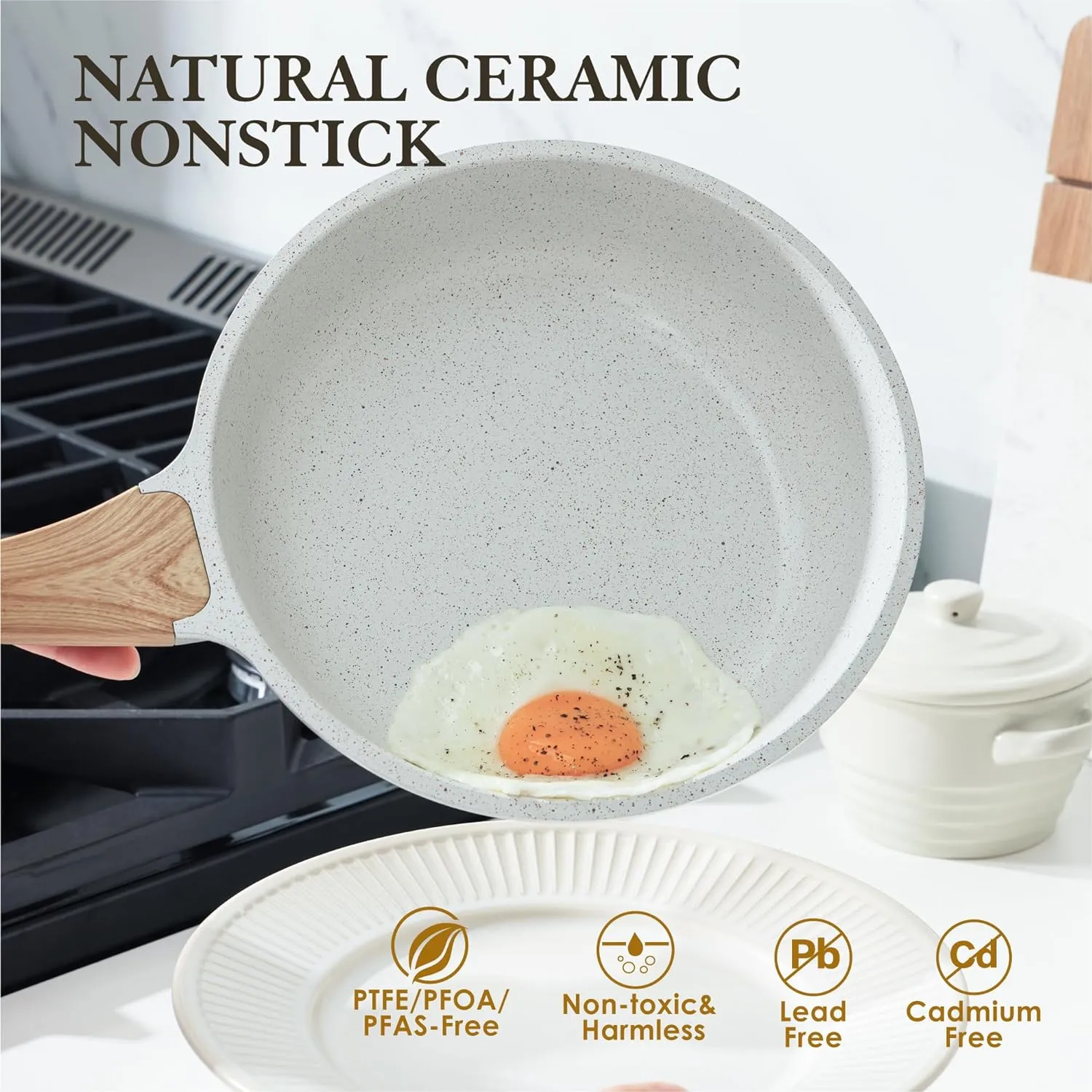 SENSARTE Nonstick Ceramic Frying Pan Skillet, 9.5 Inch Omelet Pan, Healthy Non Toxic Chef Pan, Induction Compatible Egg Pan with Heat Resistant Handle, PFAS-Free