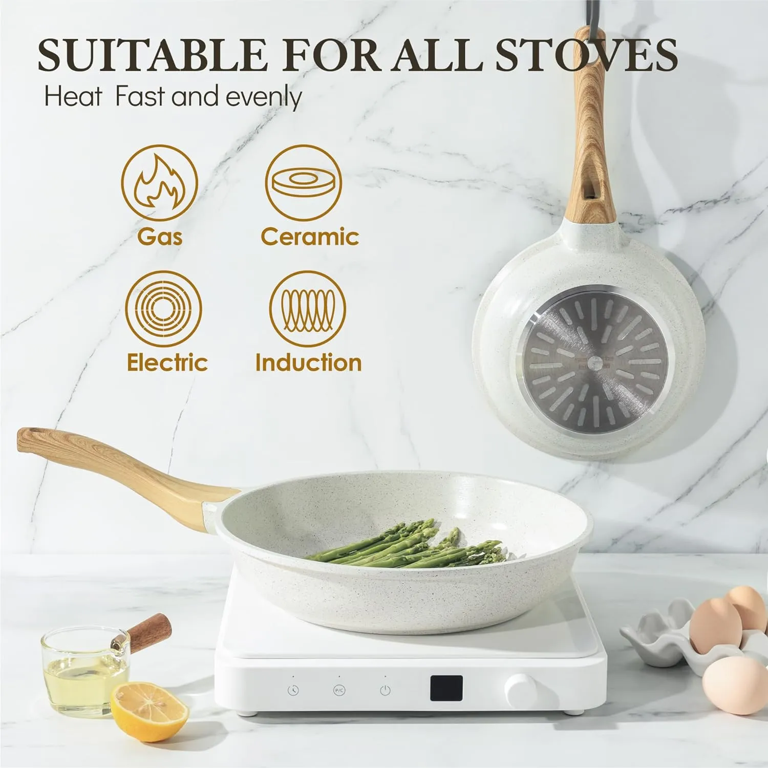 SENSARTE Nonstick Ceramic Frying Pan Skillet, 9.5 Inch Omelet Pan, Healthy Non Toxic Chef Pan, Induction Compatible Egg Pan with Heat Resistant Handle, PFAS-Free