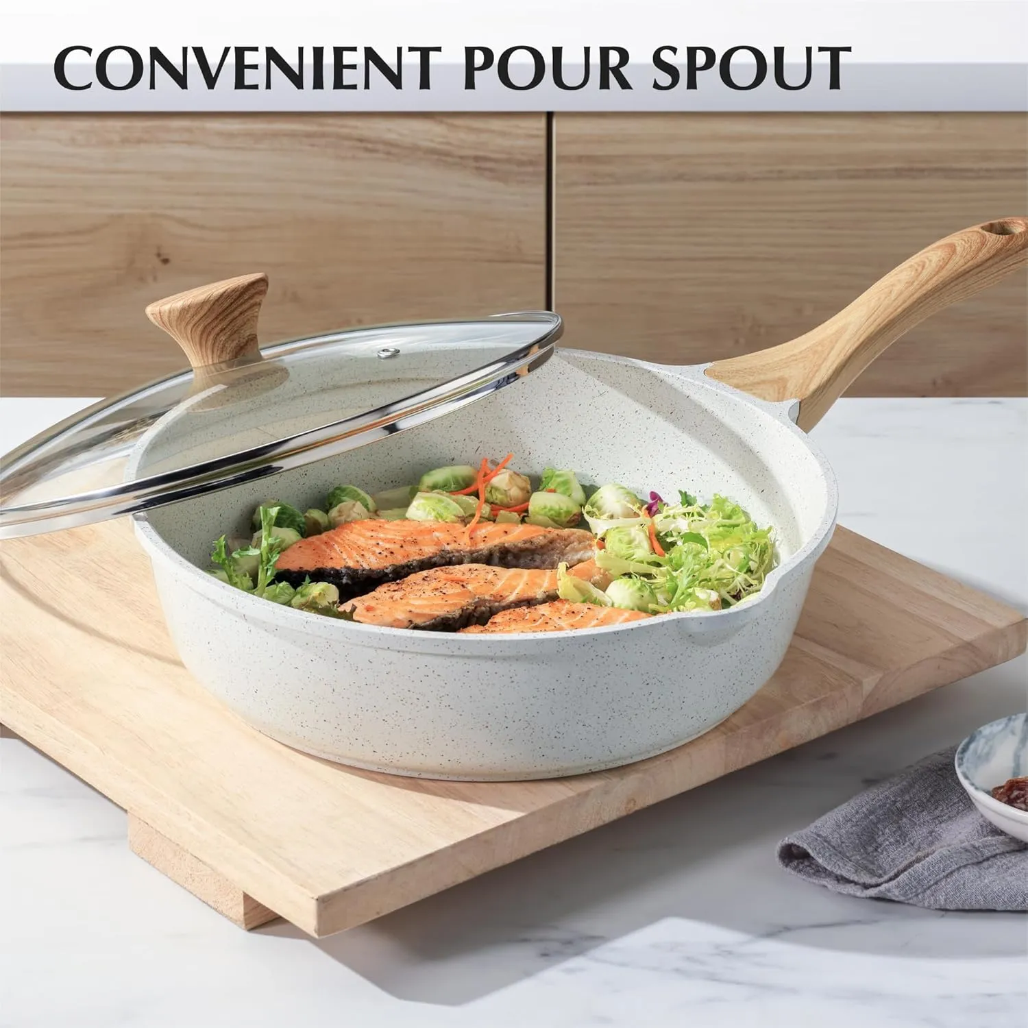 SENSARTE Nonstick Ceramic Saute Pan 10-Inch, Non-toxic Deep Frying Pan Skillet with Lid, Healthy Jumbo Cooker, Stay Cool Handle, Induction Compatible, PFOA & PFAS Free