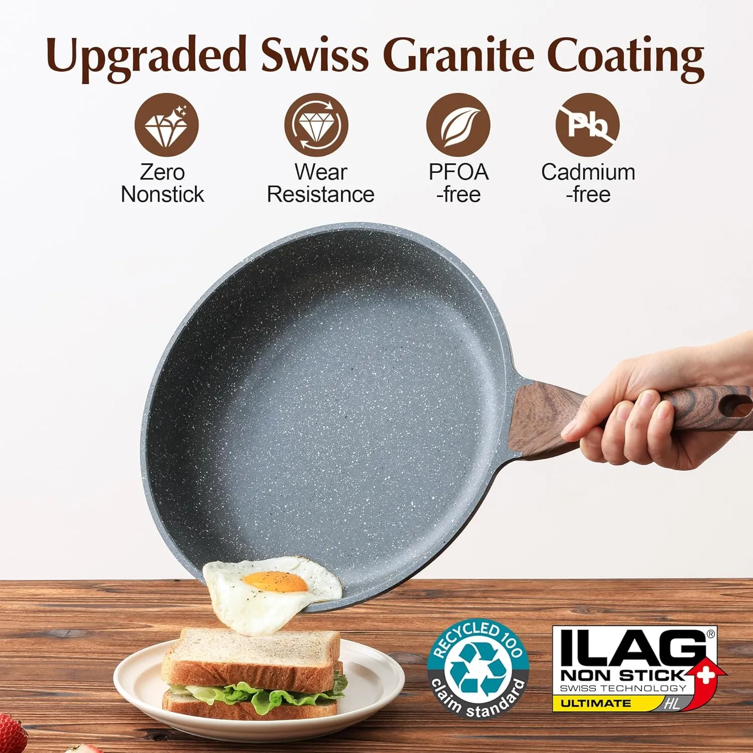 SENSARTE Nonstick Frying Pan Skillet with Lid, Omelet Pan with Cover, Healthy Cooking Chef's Pan, Kitchen Non toxic Pan, PFOA Free (11inch   Glass Lid)
