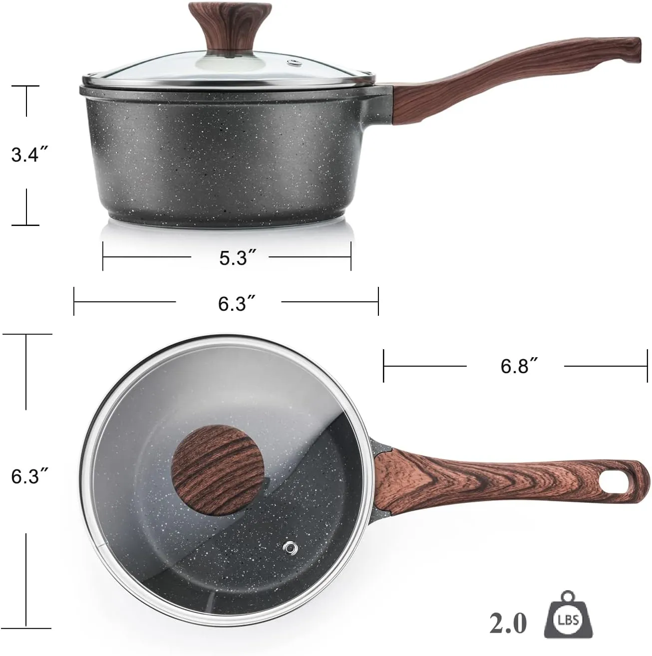 SENSARTE Nonstick Sauce Pan with Lid Saucepan Set, Swiss Granite Coating Sauce Pot Kitchen Cooking Pot Sets, Induction Comptable, PFOA Free, 1.5   2 QT