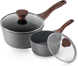 SENSARTE Nonstick Sauce Pan with Lid Saucepan Set, Swiss Granite Coating Sauce Pot Kitchen Cooking Pot Sets, Induction Comptable, PFOA Free, 1.5   2 QT