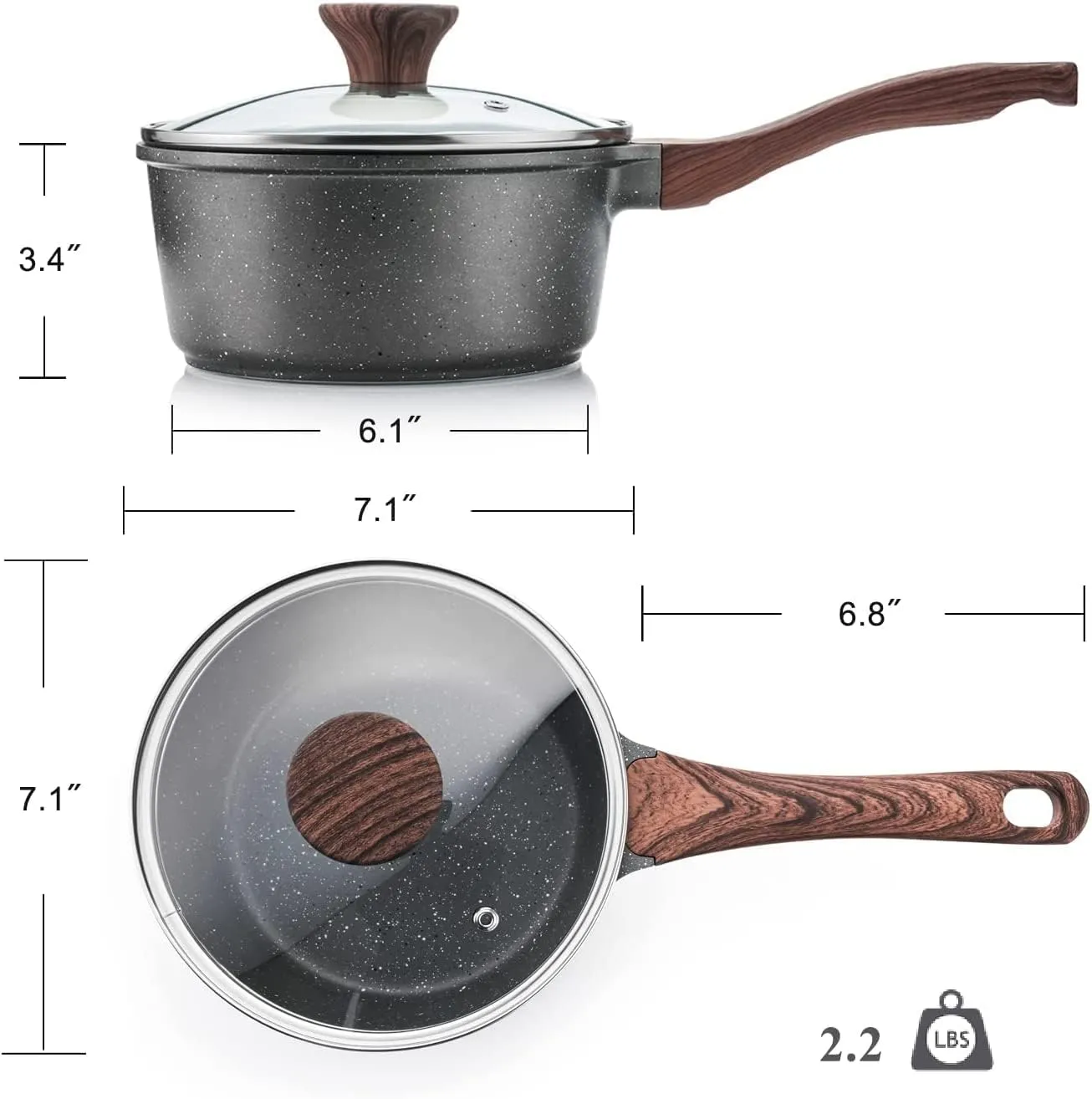 SENSARTE Nonstick Sauce Pan with Lid Saucepan Set, Swiss Granite Coating Sauce Pot Kitchen Cooking Pot Sets, Induction Comptable, PFOA Free, 1.5   2 QT
