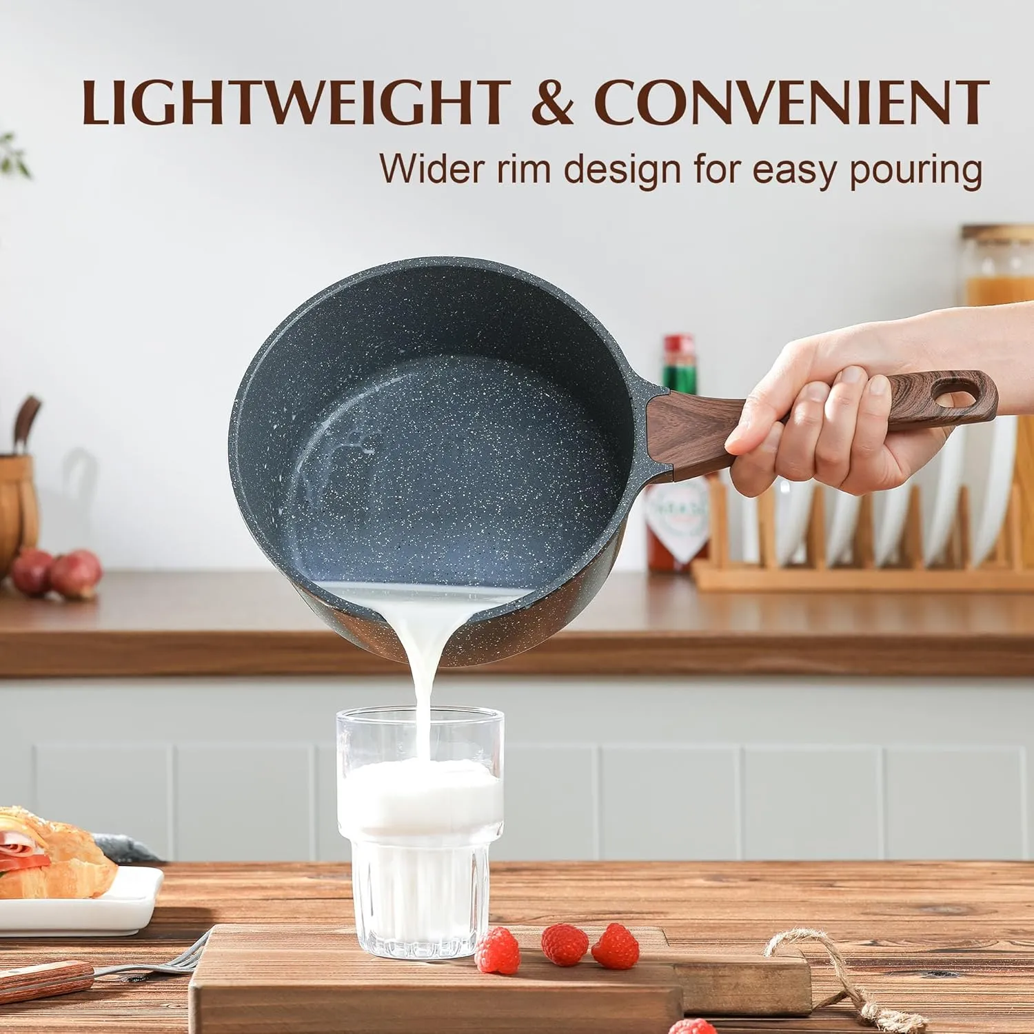 SENSARTE Nonstick Sauce Pan with Lid Saucepan Set, Swiss Granite Coating Sauce Pot Kitchen Cooking Pot Sets, Induction Comptable, PFOA Free, 1.5   2 QT