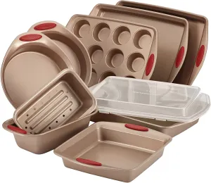 Set Pan Cookie Bakeware Pan, Expedited shipping Rachael Grip Piece, and Pan with Cranberry Cucina Muffin Bread Latte 10 Pans, Baking Free shipping discount 52410 Baking Nonstick Ray Brown - Sheets, Sheets, Cake with Red