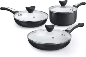 SHINEURI 6 Pieces Nonstick Pans and Pots with Lid - 2 Pans 1 Pot Set Compatible with Induction, Gas, Electric and Most Stovetops