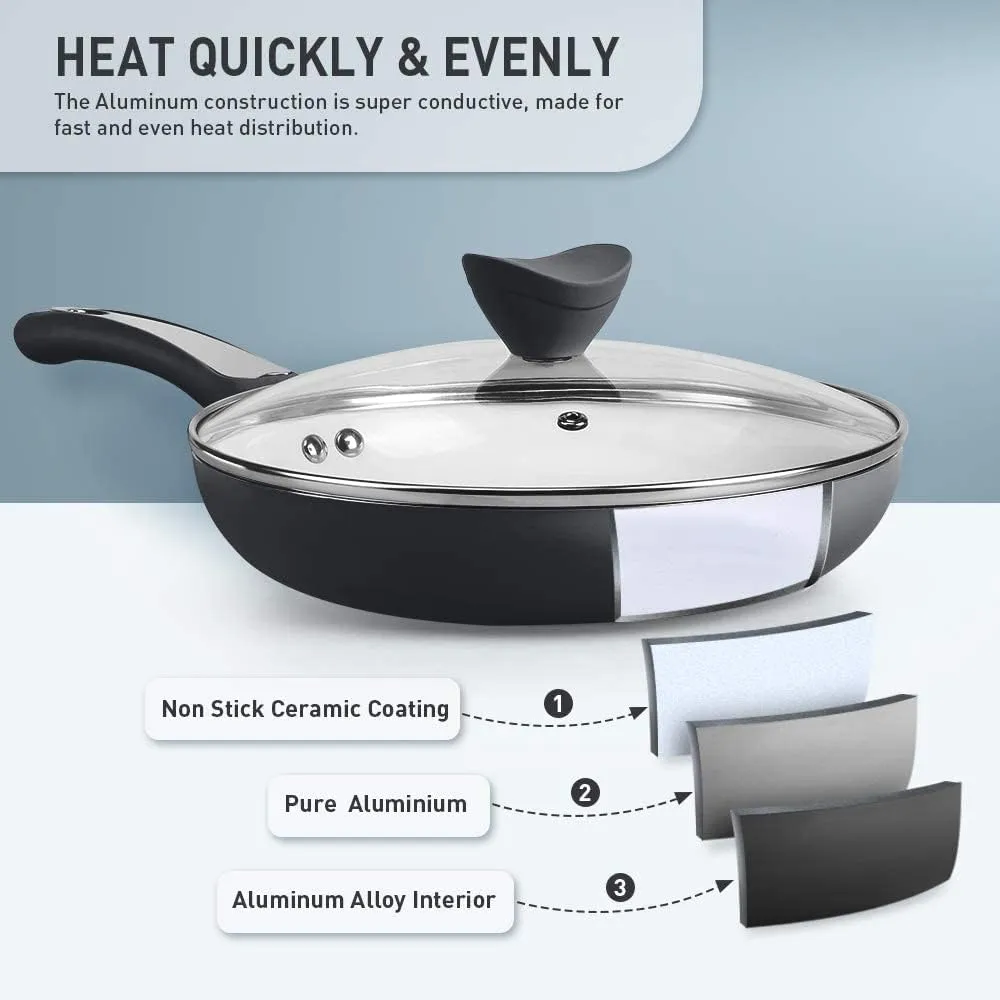 SHINEURI 6 Pieces Nonstick Pans and Pots with Lid - 2 Pans 1 Pot Set Compatible with Induction, Gas, Electric and Most Stovetops