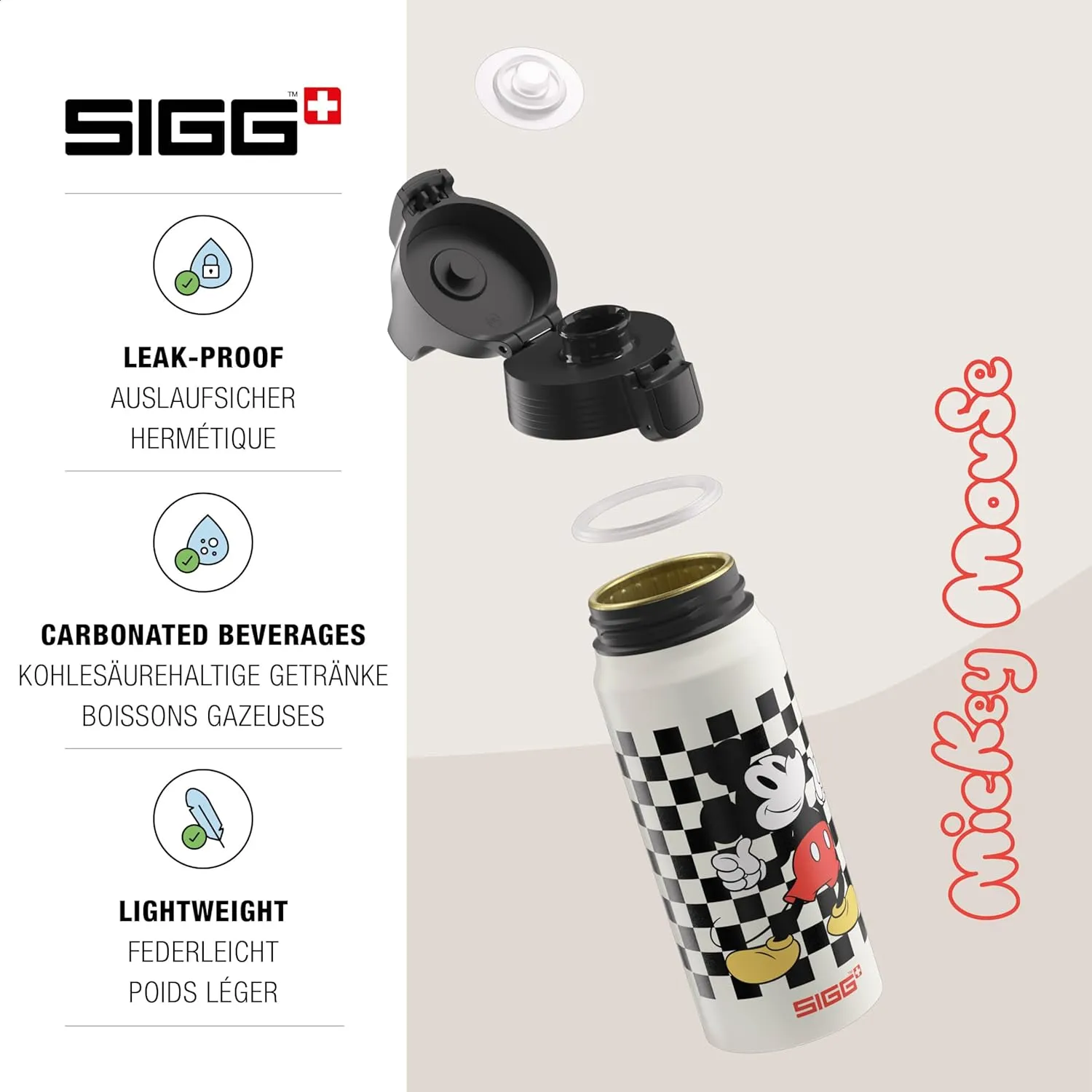 SIGG - Aluminium Water Bottle for Children - WMB One Mickey Retro Disney - Suitable for Carbonated Drinks - Leak-Proof - Feather-Light - BPA-Free - ClimatePartner Certified - Sports & School - White &
