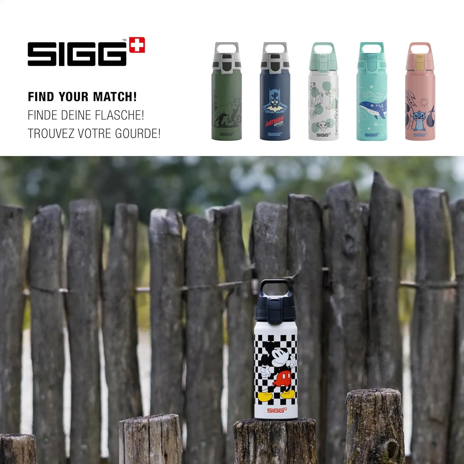 SIGG - Aluminium Water Bottle for Children - WMB One Mickey Retro Disney - Suitable for Carbonated Drinks - Leak-Proof - Feather-Light - BPA-Free - ClimatePartner Certified - Sports & School - White &