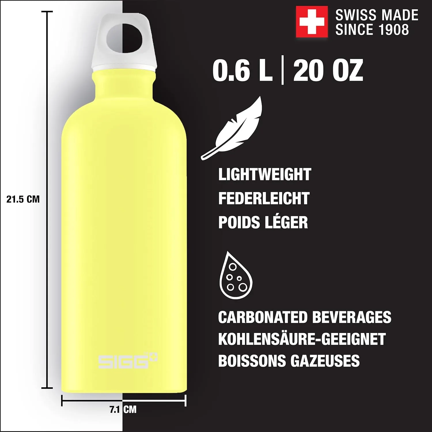 SIGG - Aluminum Water Bottle - Traveller - Made in Switzerland - Carbonated Drinks - Recycled - BPA-Free - 20Oz / 34Oz