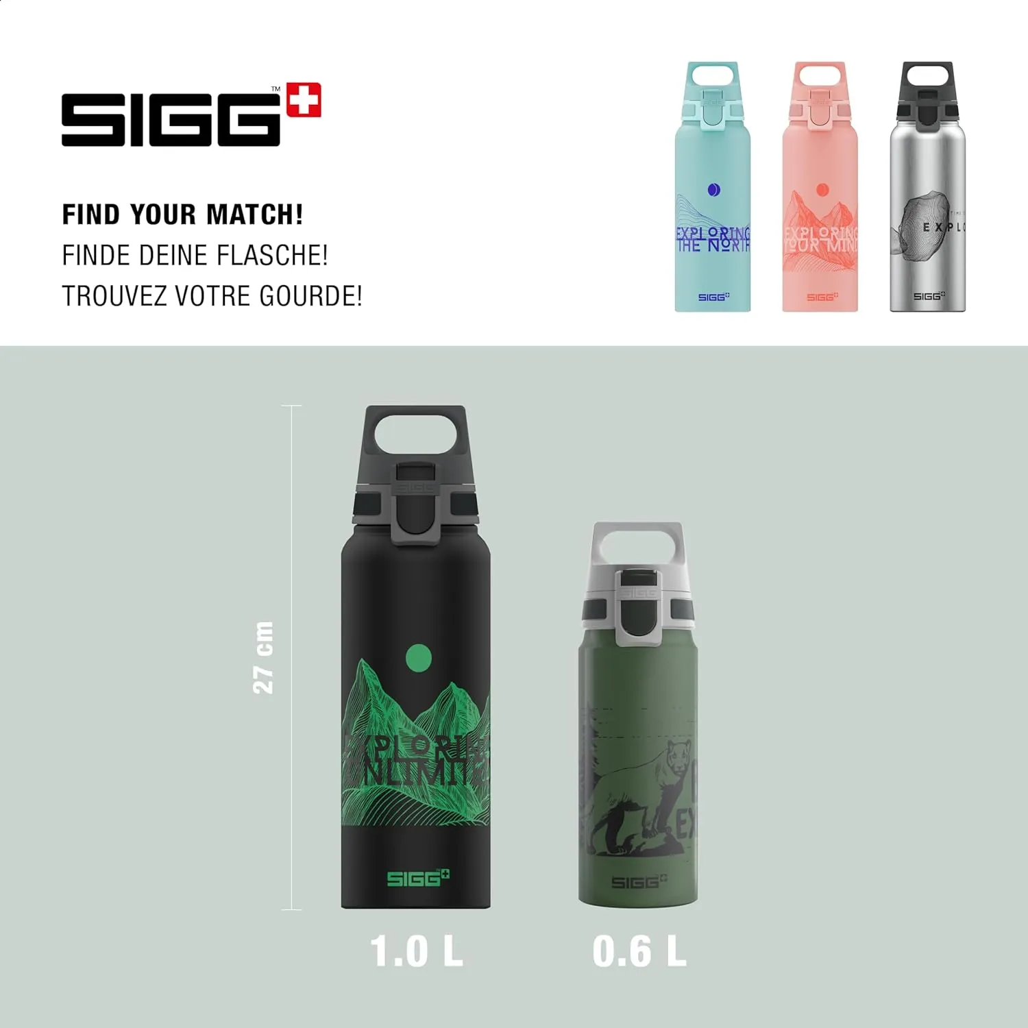 SIGG - Metal Water Bottle - WMB Pathfinder - Made in Switzerland - Carbonated Drinks - Wide Mouth - Lightweight - 34 Oz