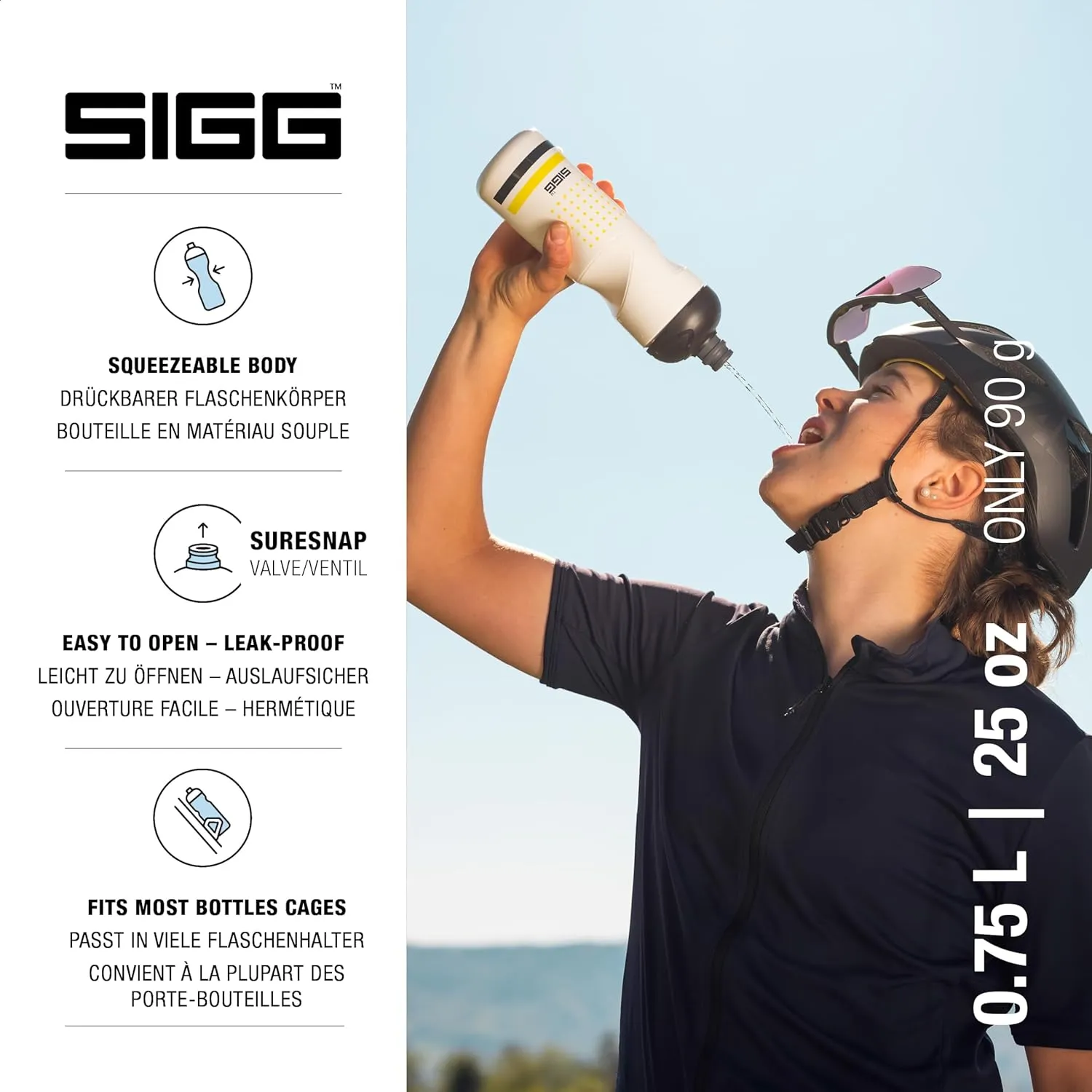 SIGG Pulsar White Bike Water Bottle (0.75 L), Leakproof Cycling Bottle, Super Lightweight and BPA-Free Sports Bottle with SureSnap® Valve