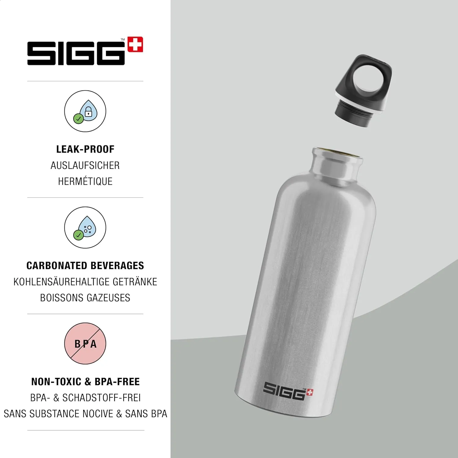 SIGG - Recycled Metal Water Bottle - Traveller - Made in Switzerland - Carbonated Drinks - BPA-Free - 20 Oz