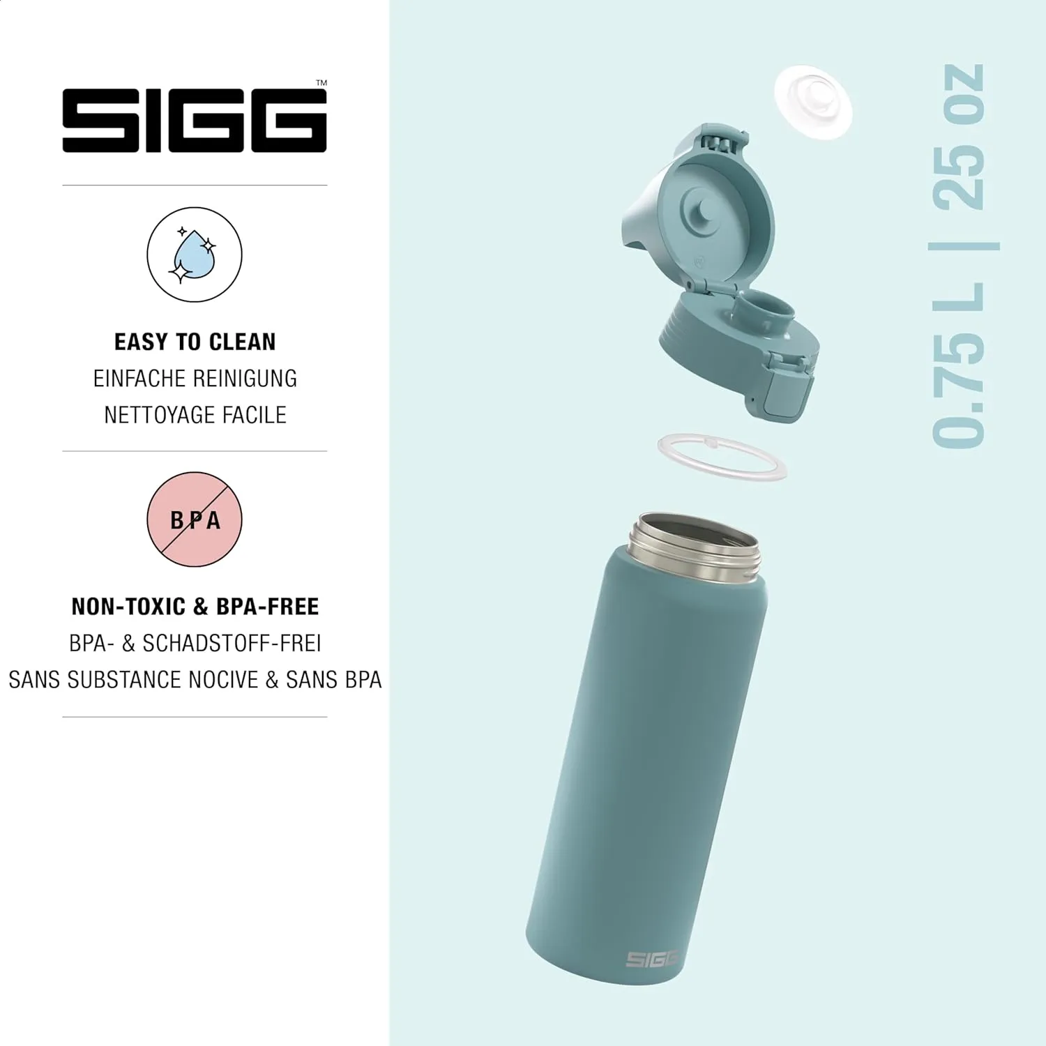 Sigg - Stainless Steel Water Bottle - Shield ONE Morning Blue - Suitable For Carbonated Beverages - Leakproof - Lightweight - BPA Free - Blue - 25 Oz