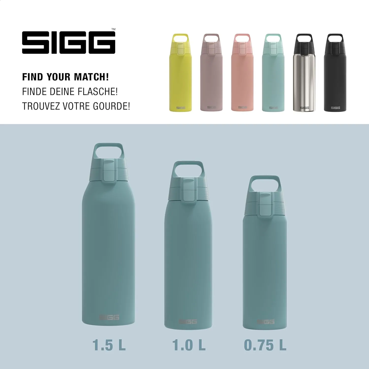 Sigg - Stainless Steel Water Bottle - Shield ONE Morning Blue - Suitable For Carbonated Beverages - Leakproof - Lightweight - BPA Free - Blue - 25 Oz