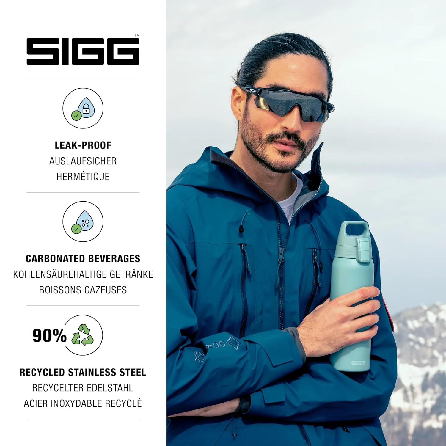 Sigg - Stainless Steel Water Bottle - Shield ONE Morning Blue - Suitable For Carbonated Beverages - Leakproof - Lightweight - BPA Free - Blue - 25 Oz