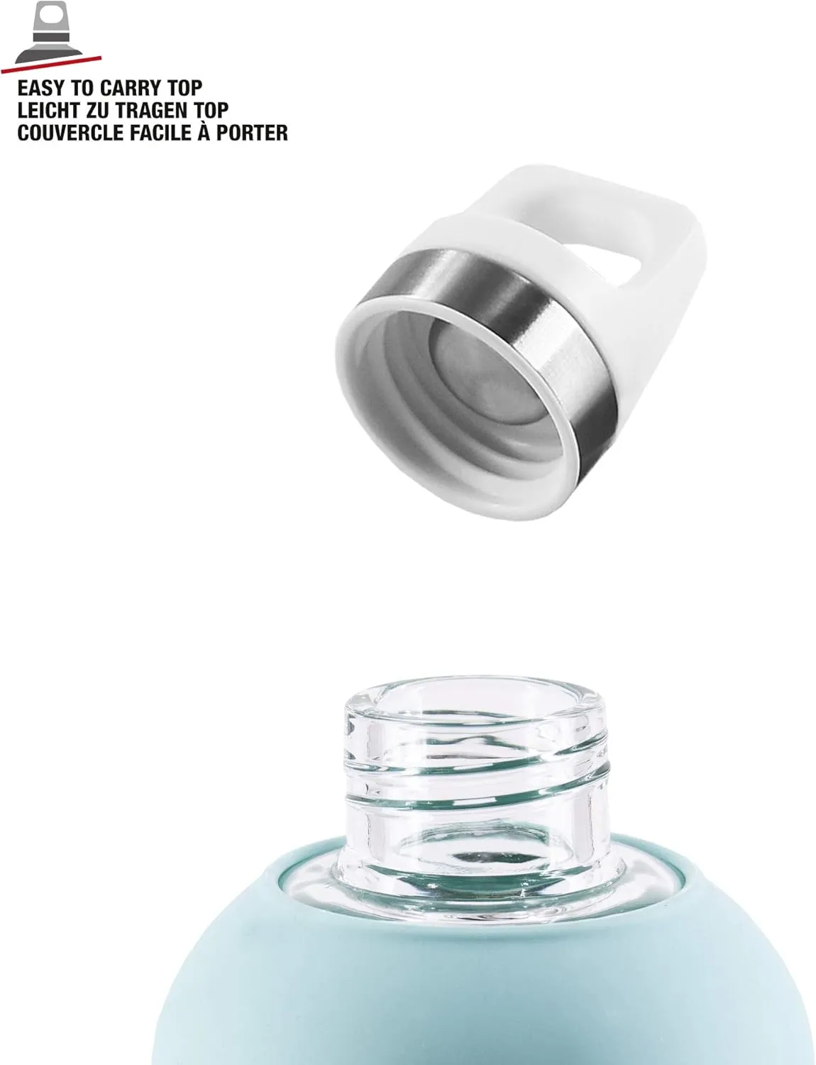 SIGG - Star Water Bottle - BPA-Free, Leak-Proof Glass Bottle, Anti-Shock - Non-Slip Silicone Case - Designed in Switzerland - Glacier - 28 Oz