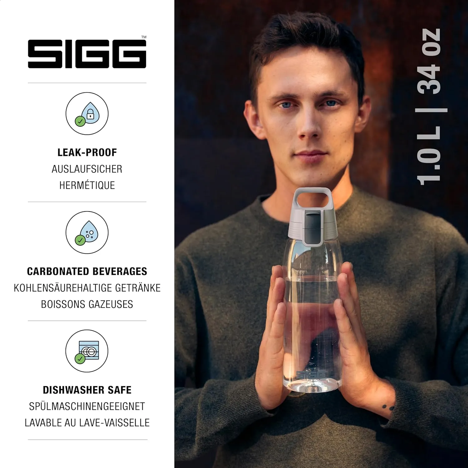 SIGG - Total Color - Refillable Sports Water Bottle - Tritan - Carbonated Drinks - Dishwasher Safe - BPA Free 20Oz, 34Oz