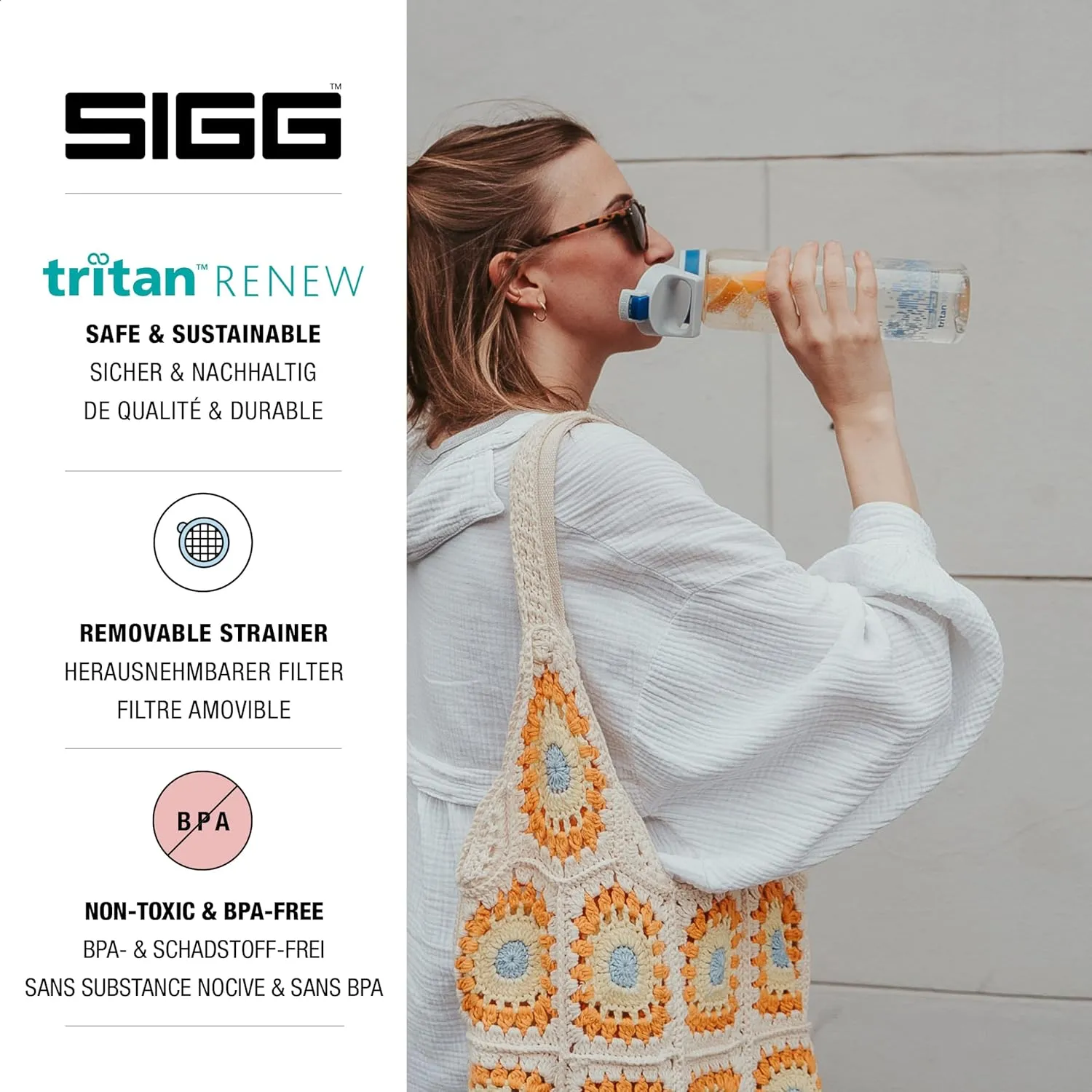 SIGG - Tritan Renew Transparent Water Bottle - Total Clear ONE MyPlanet - For Carbonated Beverages - Dishwasher Safe - With Fruit Strainer - Leakproof & Lightweight - BPA Free - 17 Oz / 25 Oz / 51 Oz