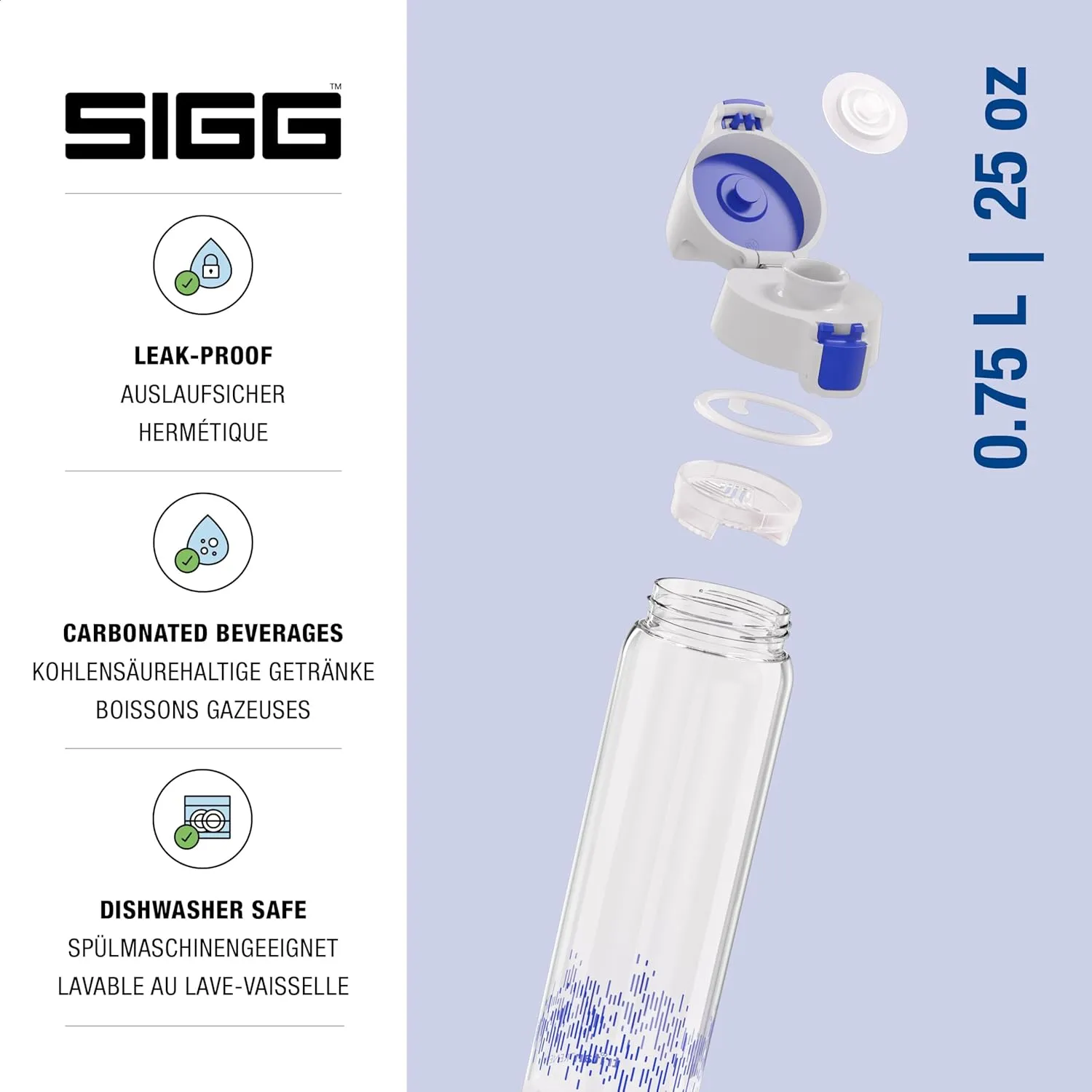 SIGG - Tritan Renew Transparent Water Bottle - Total Clear ONE MyPlanet - For Carbonated Beverages - Dishwasher Safe - With Fruit Strainer - Leakproof & Lightweight - BPA Free - 17 Oz / 25 Oz / 51 Oz