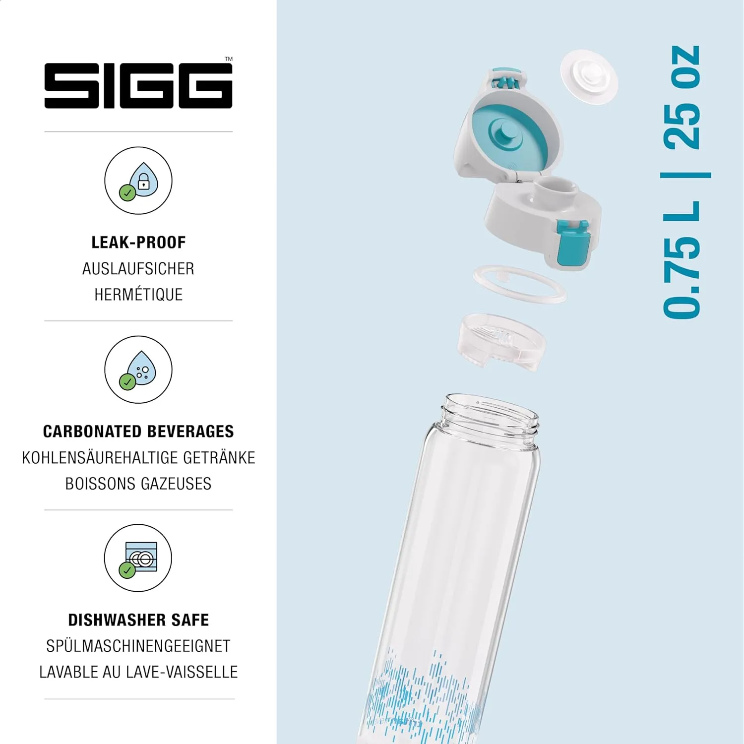 SIGG - Tritan Renew Transparent Water Bottle - Total Clear ONE MyPlanet - For Carbonated Beverages - Dishwasher Safe - With Fruit Strainer - Leakproof & Lightweight - BPA Free - 17 Oz / 25 Oz / 51 Oz