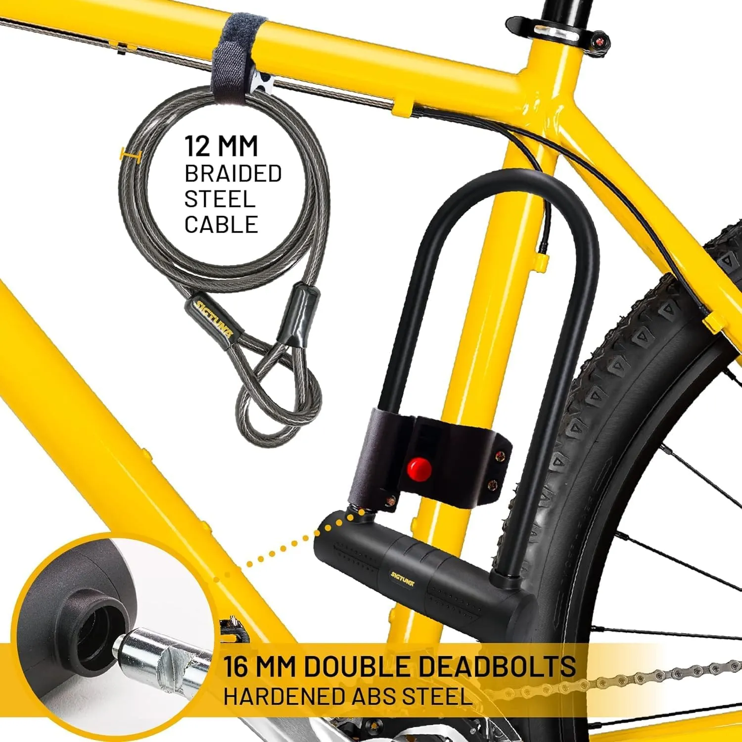 Sigtuna Bike U Lock, Extra Long Bike Locks Heavy Duty Anti Theft, 16mm Bicycle Lock with Shackle and Mounting Holder and 4ft Cable