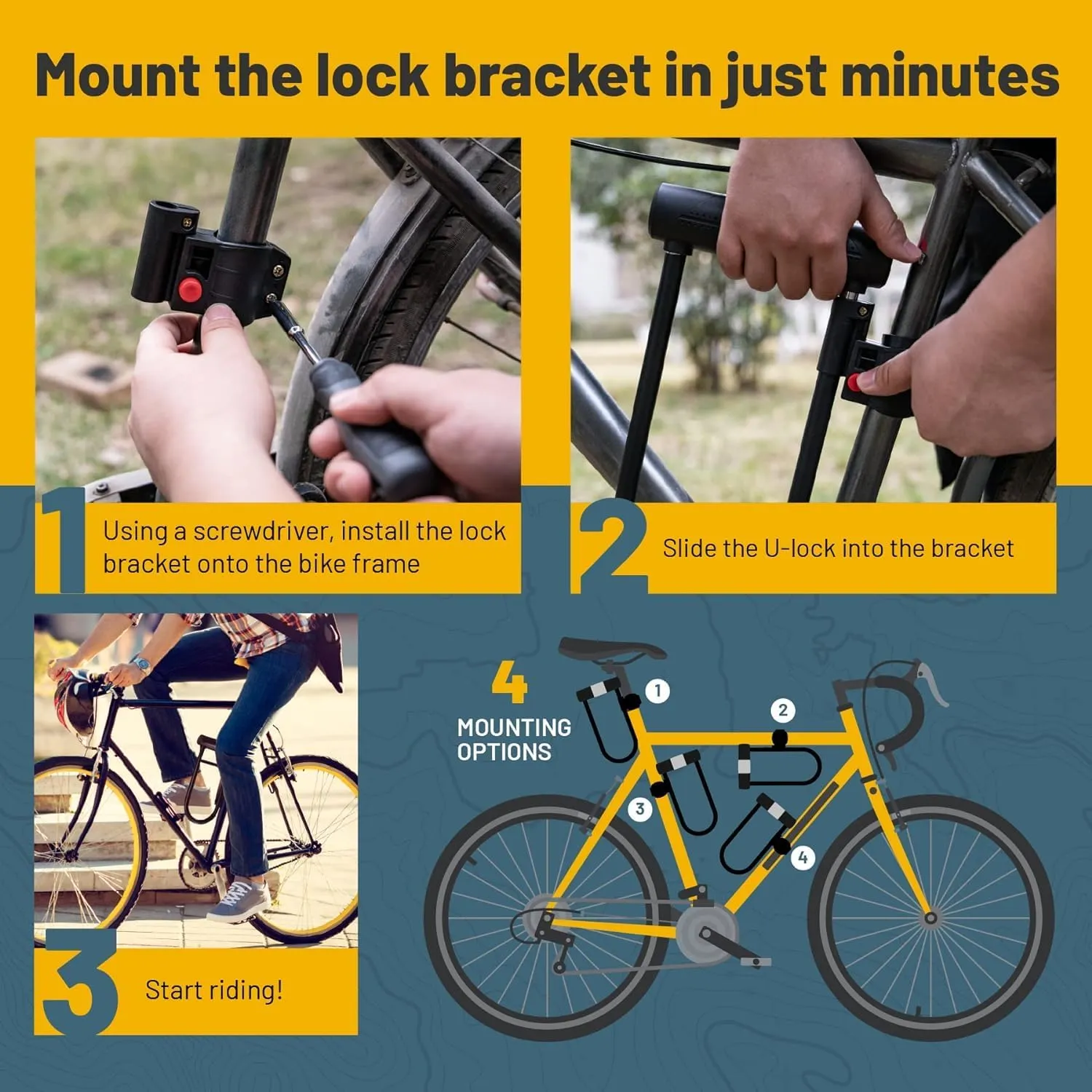 Sigtuna Bike U Lock, Extra Long Bike Locks Heavy Duty Anti Theft, 16mm Bicycle Lock with Shackle and Mounting Holder and 4ft Cable