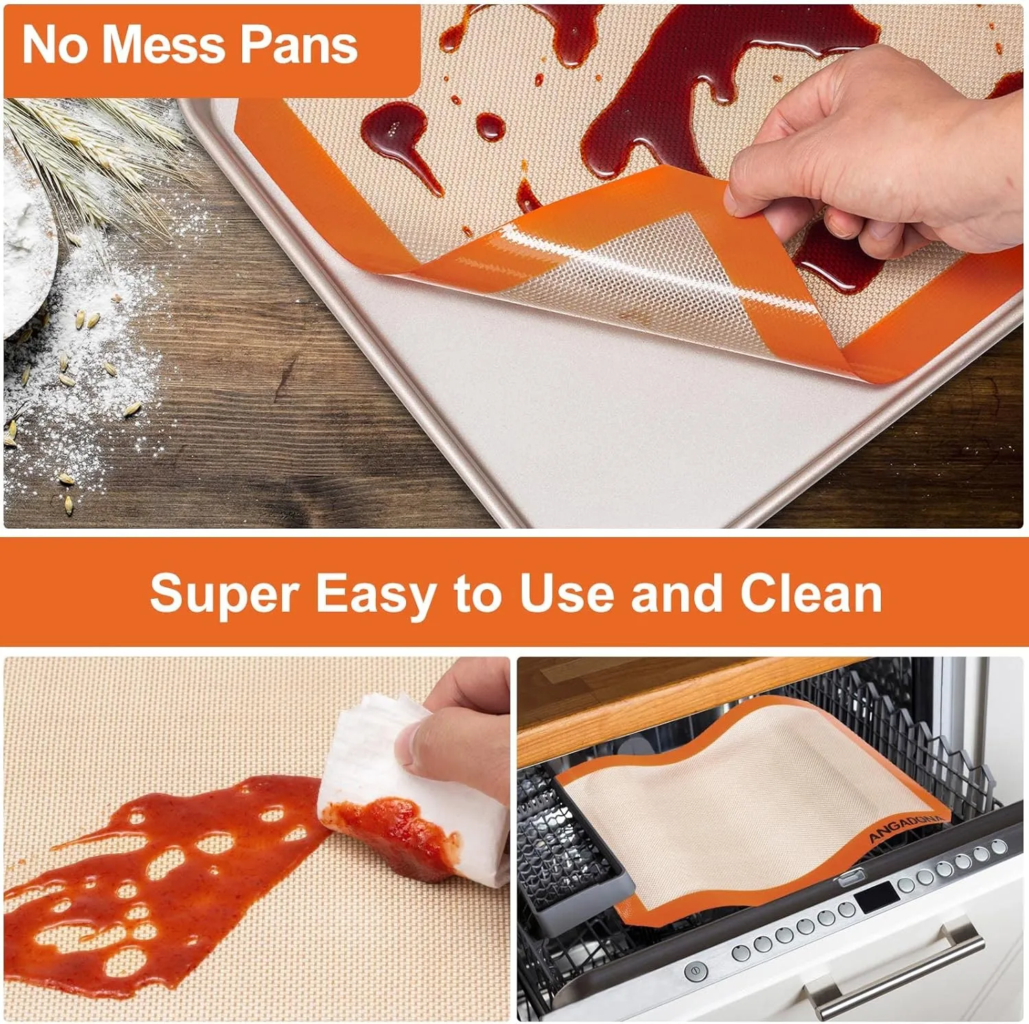Silicone Baking Mat Sheets Set, Easy Clean &Non-Stick Food Grade Reusable Baking Mat, 1 Half Sheet  1 Jelly roll 1 Quarter sheet Baking Mats for Oven, Make Macarons, Cookies, Pizza, Bread and Pastry