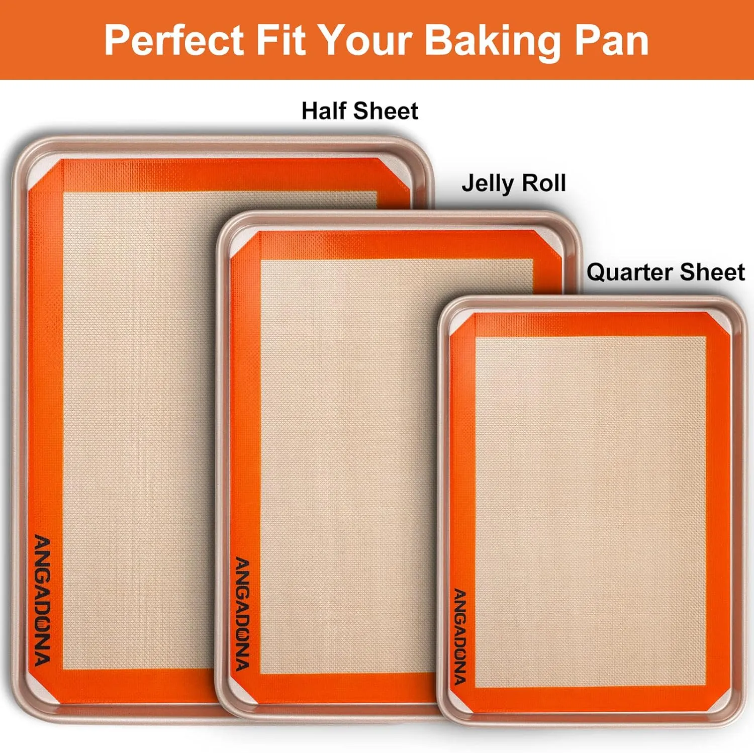 Silicone Baking Mat Sheets Set, Easy Clean &Non-Stick Food Grade Reusable Baking Mat, 1 Half Sheet  1 Jelly roll 1 Quarter sheet Baking Mats for Oven, Make Macarons, Cookies, Pizza, Bread and Pastry