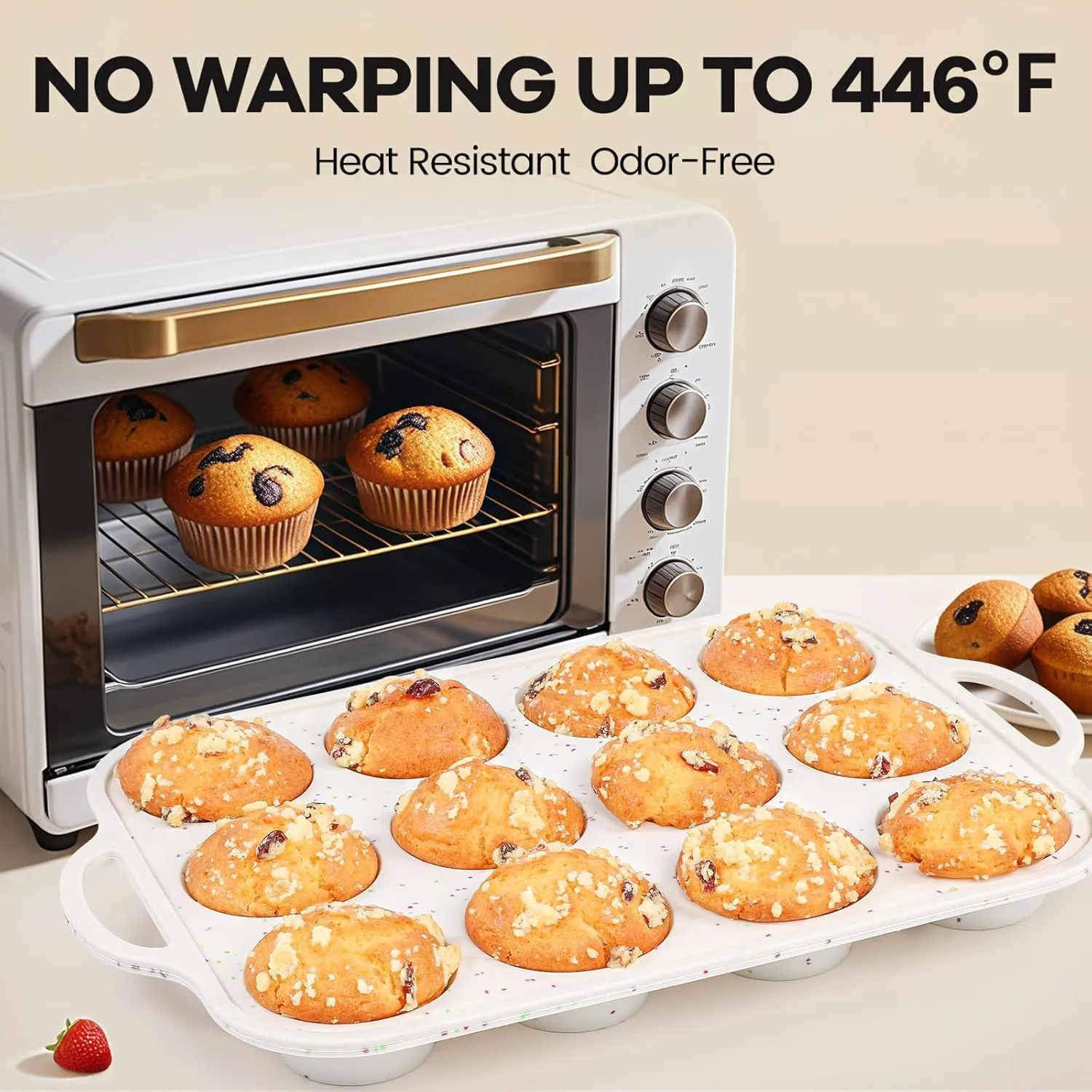 Silicone Muffin Pan with Metal Reinforced Frame - 12 Cups Muffin Pan With 24 Cups for Homemade Muffins, Cupcakes, Oven and Dishwasher Safe - Set of 2, Rainbow Dots
