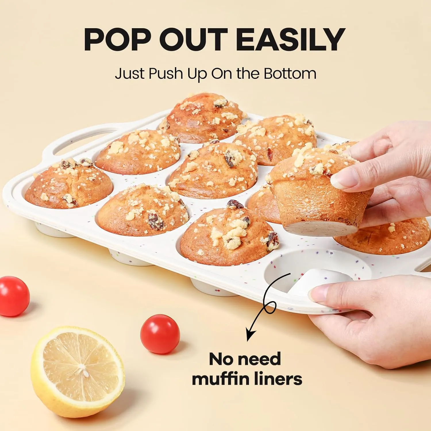 Silicone Muffin Pan with Metal Reinforced Frame - 12 Cups Muffin Pan With 24 Cups for Homemade Muffins, Cupcakes, Oven and Dishwasher Safe - Set of 2, Rainbow Dots