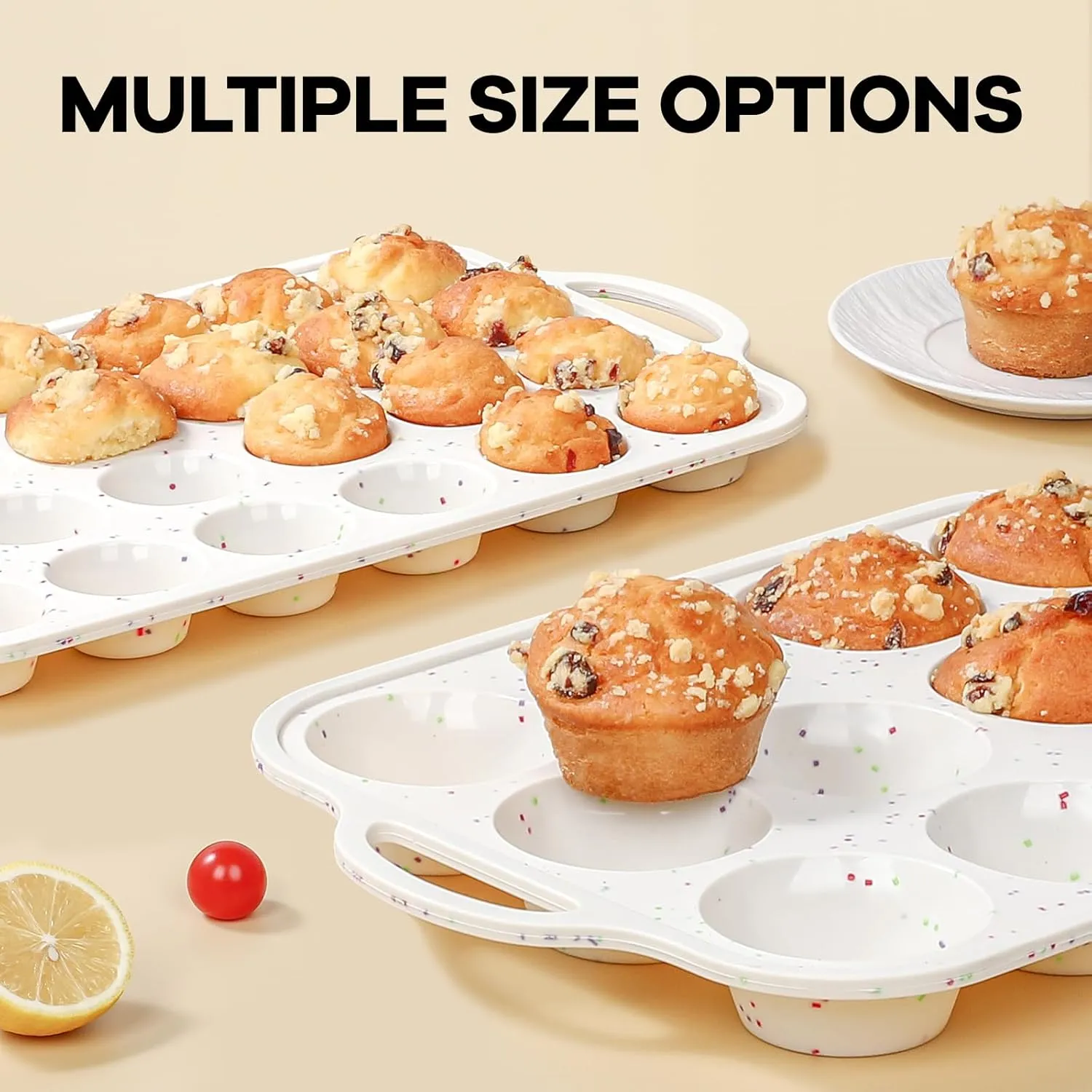 Silicone Muffin Pan with Metal Reinforced Frame - 12 Cups Muffin Pan With 24 Cups for Homemade Muffins, Cupcakes, Oven and Dishwasher Safe - Set of 2, Rainbow Dots