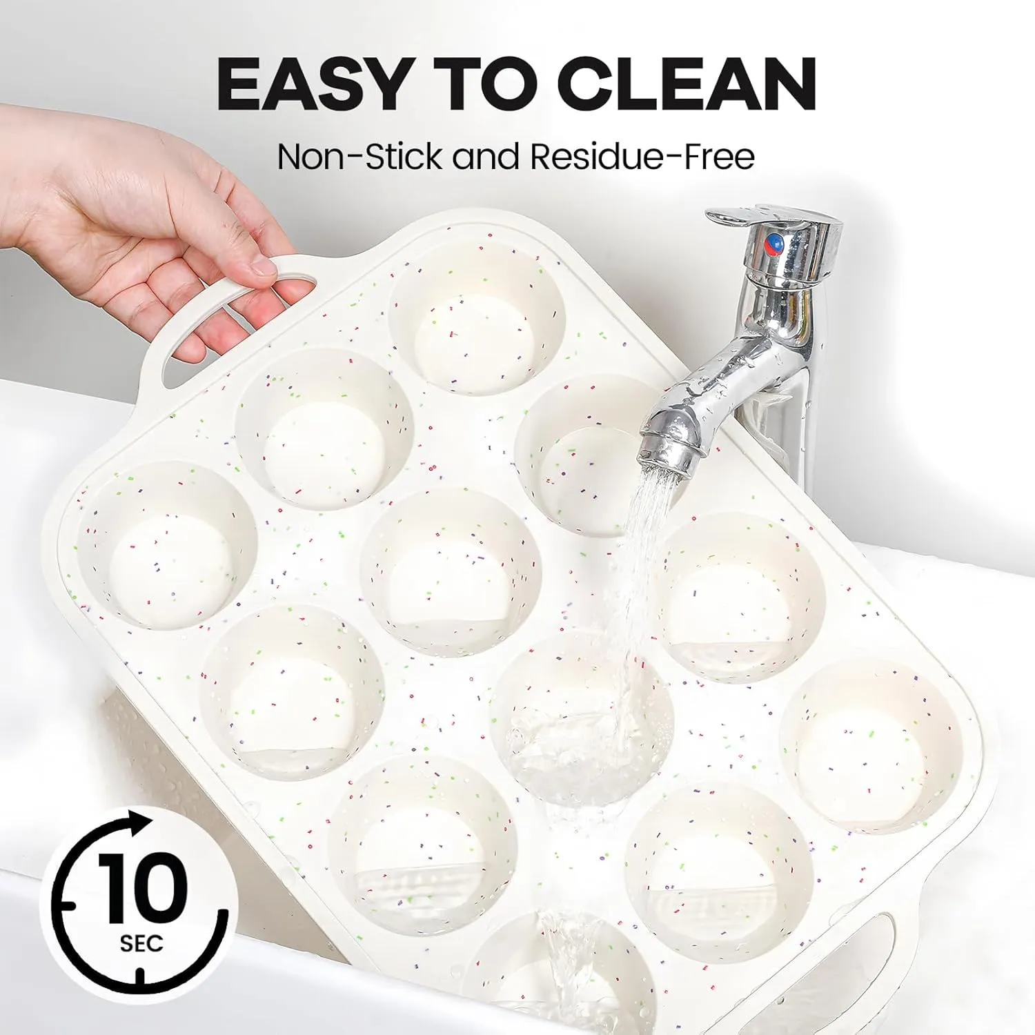 Silicone Muffin Pan with Metal Reinforced Frame - 12 Cups Muffin Pan With 24 Cups for Homemade Muffins, Cupcakes, Oven and Dishwasher Safe - Set of 2, Rainbow Dots