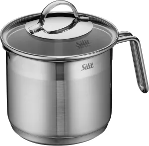 Silit Milk Pot Ø 14 cm Approx. 1.7L Achat Pouring Rim Glass Lid Stainless Steel Polished Suitable for Induction Hobs Dishwasher-Safe