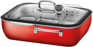 Silit Steam Cooker & Roaster 35.6 x 18.4 x 33.3 cm, 6.7L, Energy Red, Glass Lid, Silargan, Dishwasher-Safe