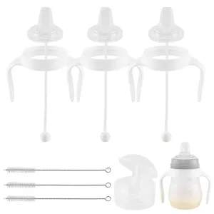 Sippy Cup Conversion Kit for Mam Bottles, Spill-Proof Transition Kit with Silicone Sippy Spout Nipple, Weighted Straw, Handle, 3 Pack, 6m 