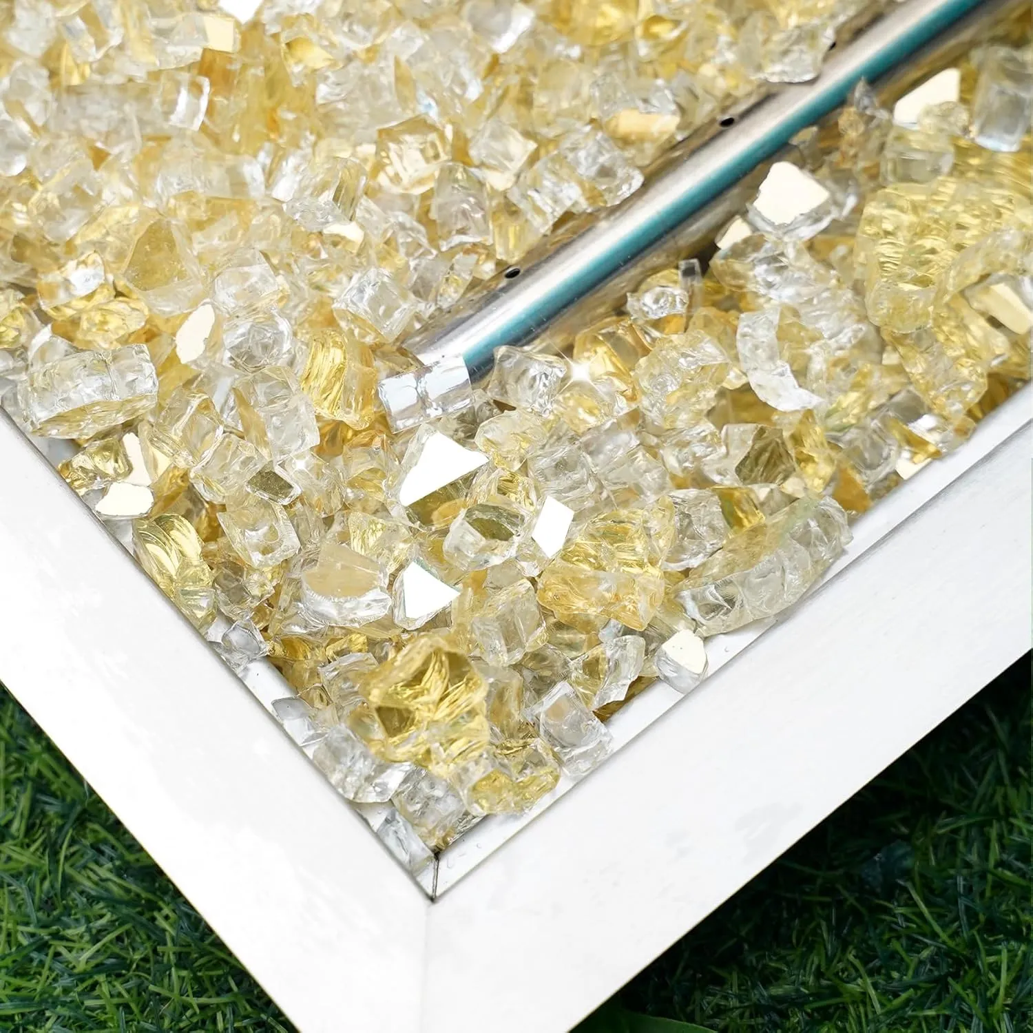 Skyflame Fire Pit Glass Rocks, 15 Pound Gold Reflective Fire Glass for Outdoor Indoor Fire Bowl Fireplace, 1/2-Inch