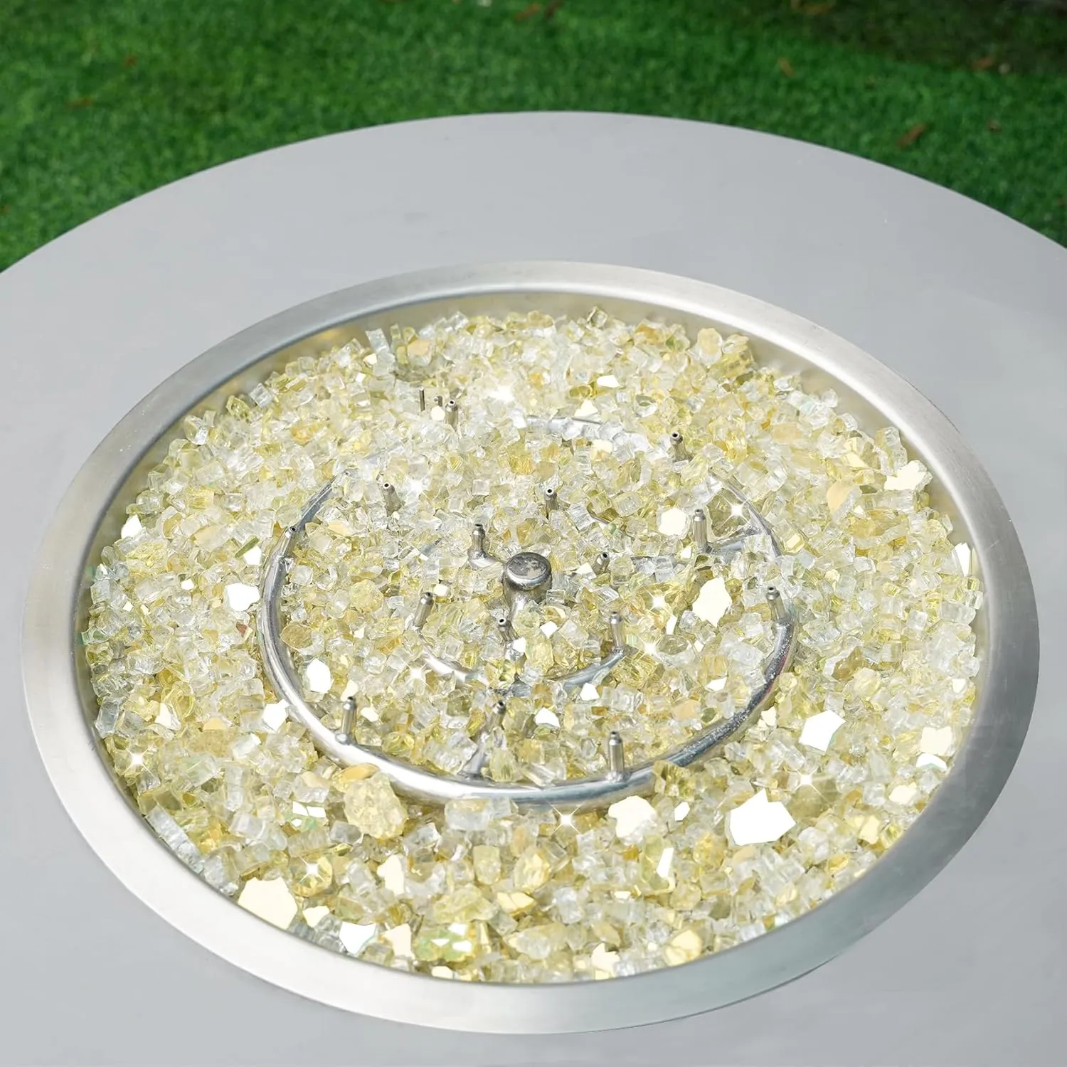 Skyflame Fire Pit Glass Rocks, 15 Pound Gold Reflective Fire Glass for Outdoor Indoor Fire Bowl Fireplace, 1/2-Inch