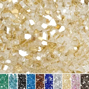 Skyflame Fire Pit Glass Rocks, 15 Pound Gold Reflective Fire Glass for Outdoor Indoor Fire Bowl Fireplace, 1/2-Inch