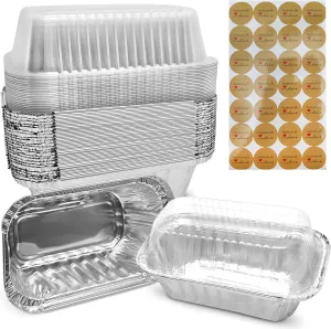 Small Loaf Pans Disposable with Lids - with Homemade with Love Stickers 1Lb - 6'' X 3.5" x 2" Perfect for Baking Holiday Baked Bread Mini Cakes, Meatloaf, Banana Bread (With Lids, 25)