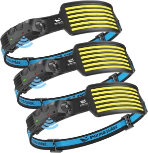 Smiling Shark Rechargeable Headlamp, 3 Pack Wide Angle 6*White Light The Brightest LED Head Lamp with Motion Sensor Waterproof Headlight for Camping Hiking Outdoor, Head-Light-LED-Lamp-Rechargeable