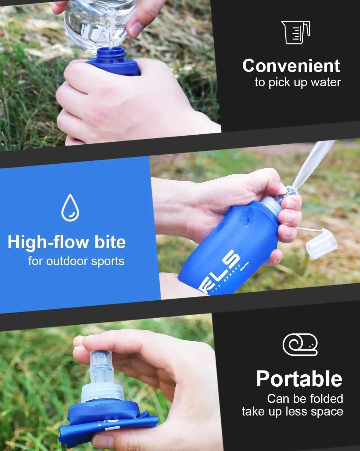 Soft Running Water Flask Soft Flasks Collapsible Soft Water Bottles Small BPA-Free for Sports Hiking Hydration Pack 5oz/8oz/17oz(BLUE,17oz*2)