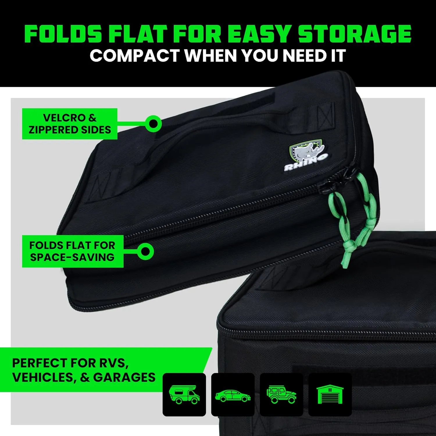 Soft-Sided Overland Storage Bag – Tactical Gear Tote for Camping Essentials, SUV Trunk Organizer, Bushcraft Gear, Camper Organization, Travel Bag with Dividers & Customizable Patch Panel (S, Black)