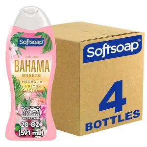 Softsoap Limited Edition Bahama Breeze Moisturizing Body Wash, Dermatologically Tested, pH Balanced, Magnolia and Peony Scent, 20 fl oz, 4 Pack