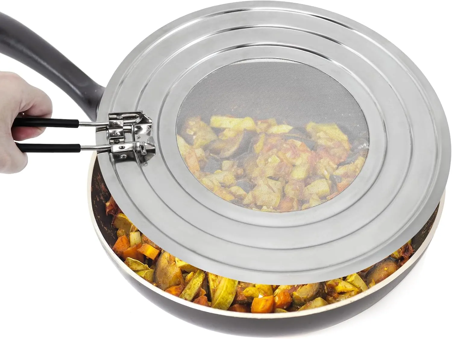 Splatter Screen for Frying Pan, 11.8" Stainless Frywall Splatter Guard, Collapsible Grease Splatter Guard with Insulated Handle, Grease Screens for Fry Pans to Prevent Hot Oil Splatter
