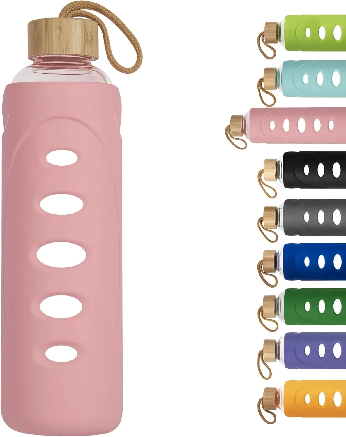 Sport 32oz Glass Water Bottle 1000ml /1 liter Borosilicate Glass Water Bottle Reusable Waterbottle Jugwith Silicone Sleeve and Unique Lid (Pink