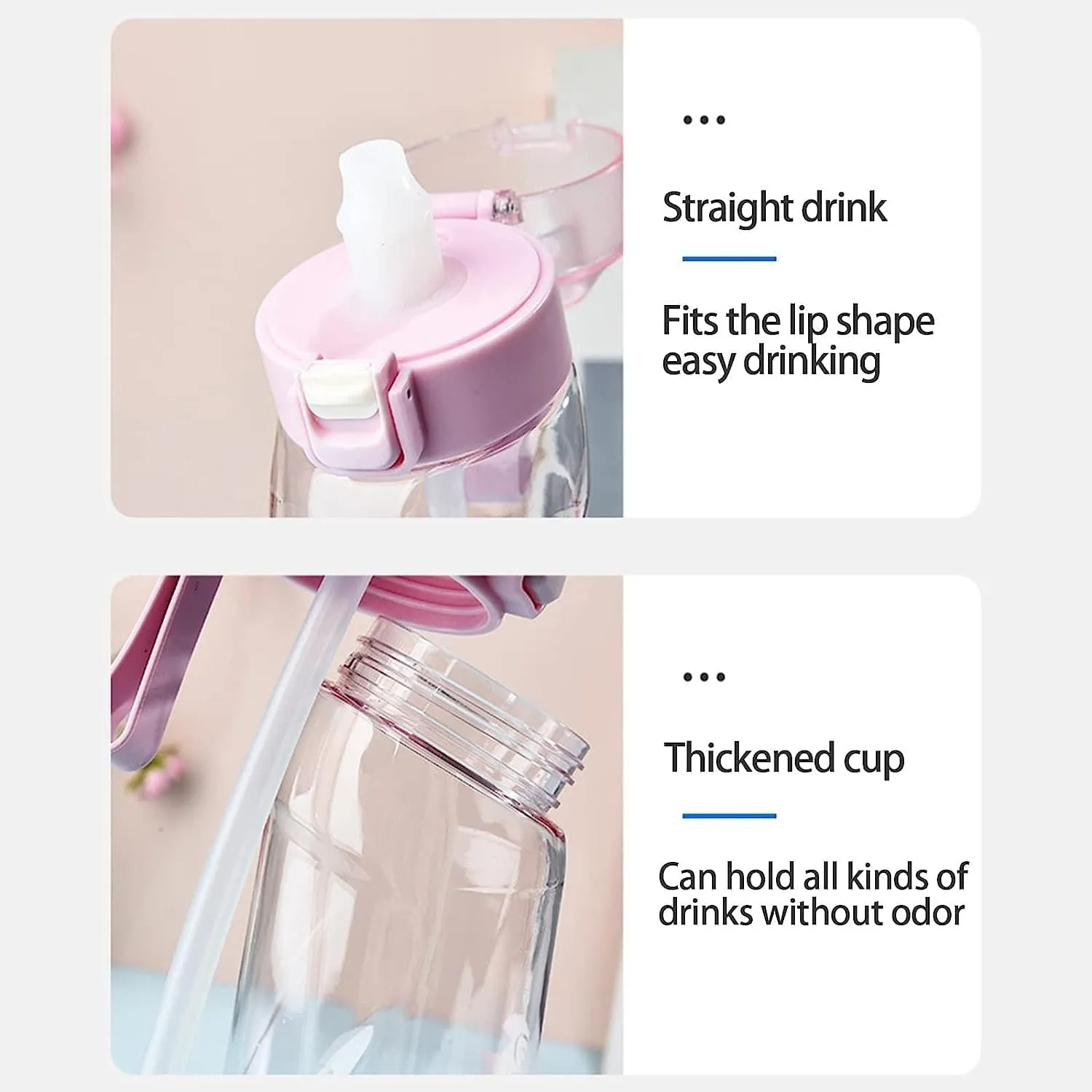 Sports Air Water Bottle Personalised Air Water Bottle 650ml Air Flavoring Sport Water Bottles with Straw, BPA Free, Fruity Extract Ring, Leak Proof Bottles (Pink)