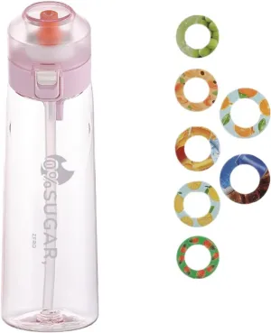 Sports Air Water Bottle Personalised Air Water Bottle 650ml Air Flavoring Sport Water Bottles with Straw, BPA Free, Fruity Extract Ring, Leak Proof Bottles (Pink)